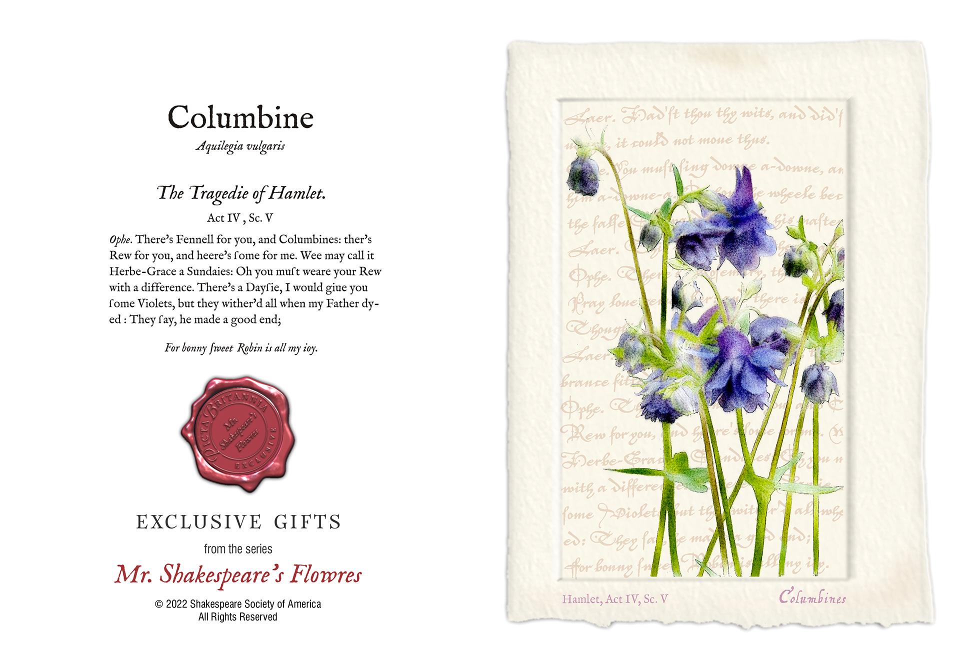 Columbine Card Shakespeare Society Of America